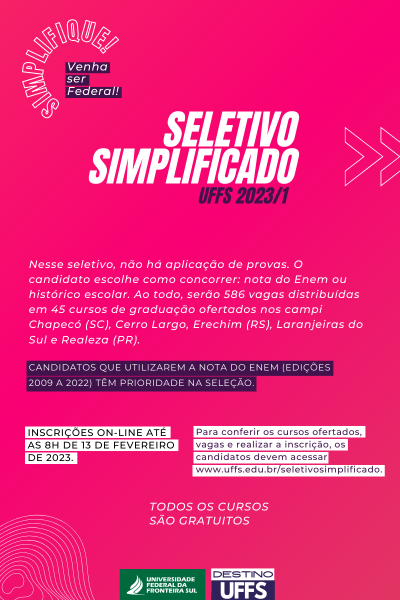 Aberto Processo Seletivo Simplificado da UFFS 2023.1